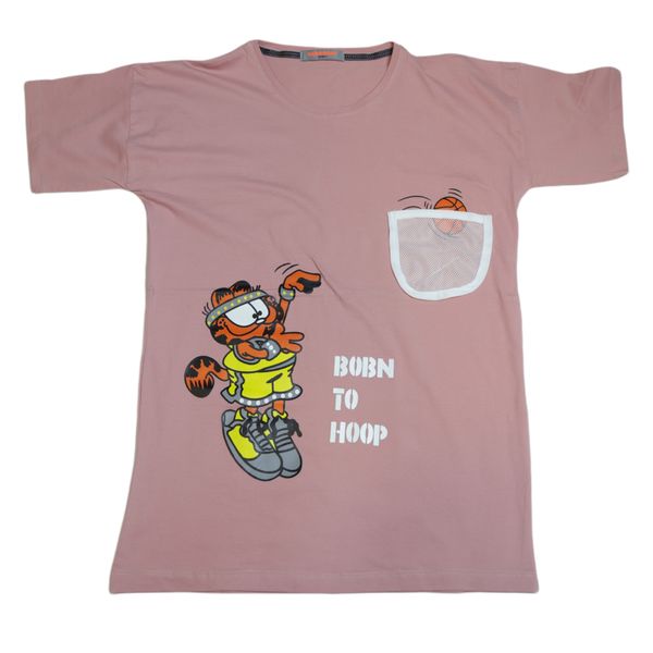 تی شرت لانگ  آستین کوتاه دخترانه مدل Garfield 05
