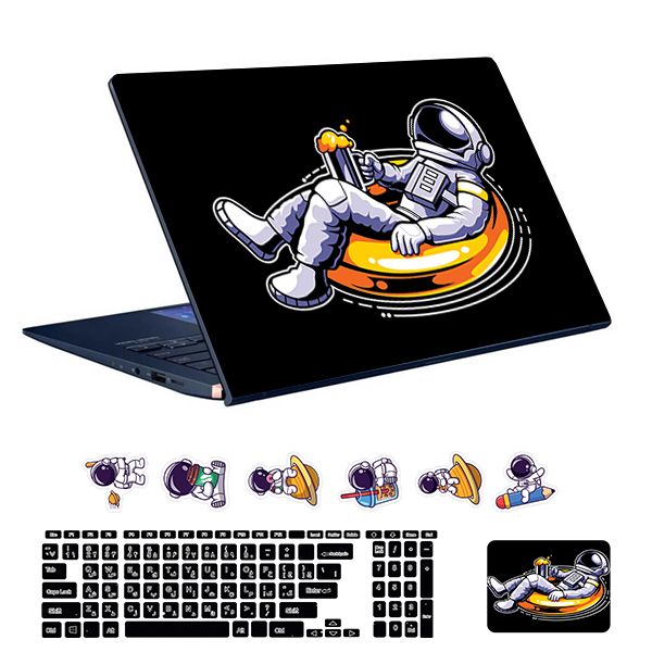 استیکر لپ تاپ توییجین و موییجین طرح astronaut کد 20 مناسب برای لپ تاپ 15.6 اینچ به همراه برچسب حروف فارسی کیبورد