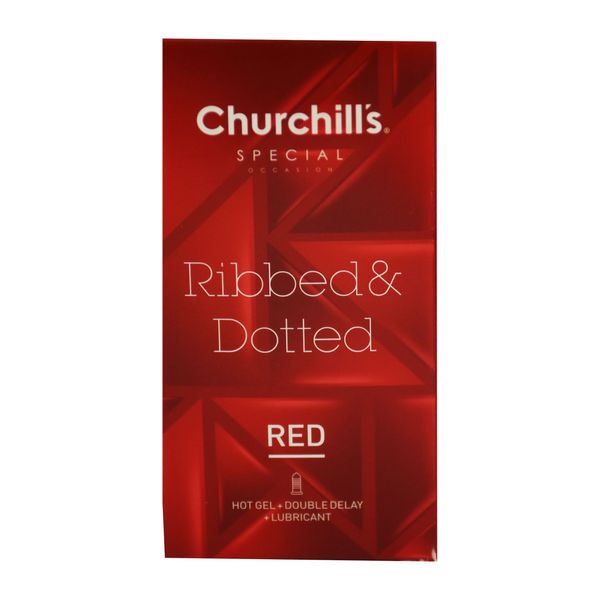 کاندوم چرچیلز مدل Ribbed &amp; Dotted Red بسته 12 عددی