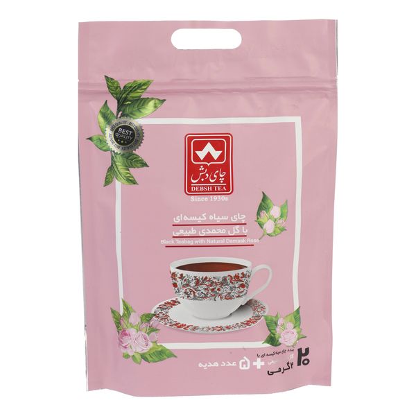 چای سیاه کیسه ای با گل محمدی چای دبش - 2 گرم بسته 20 عددی 