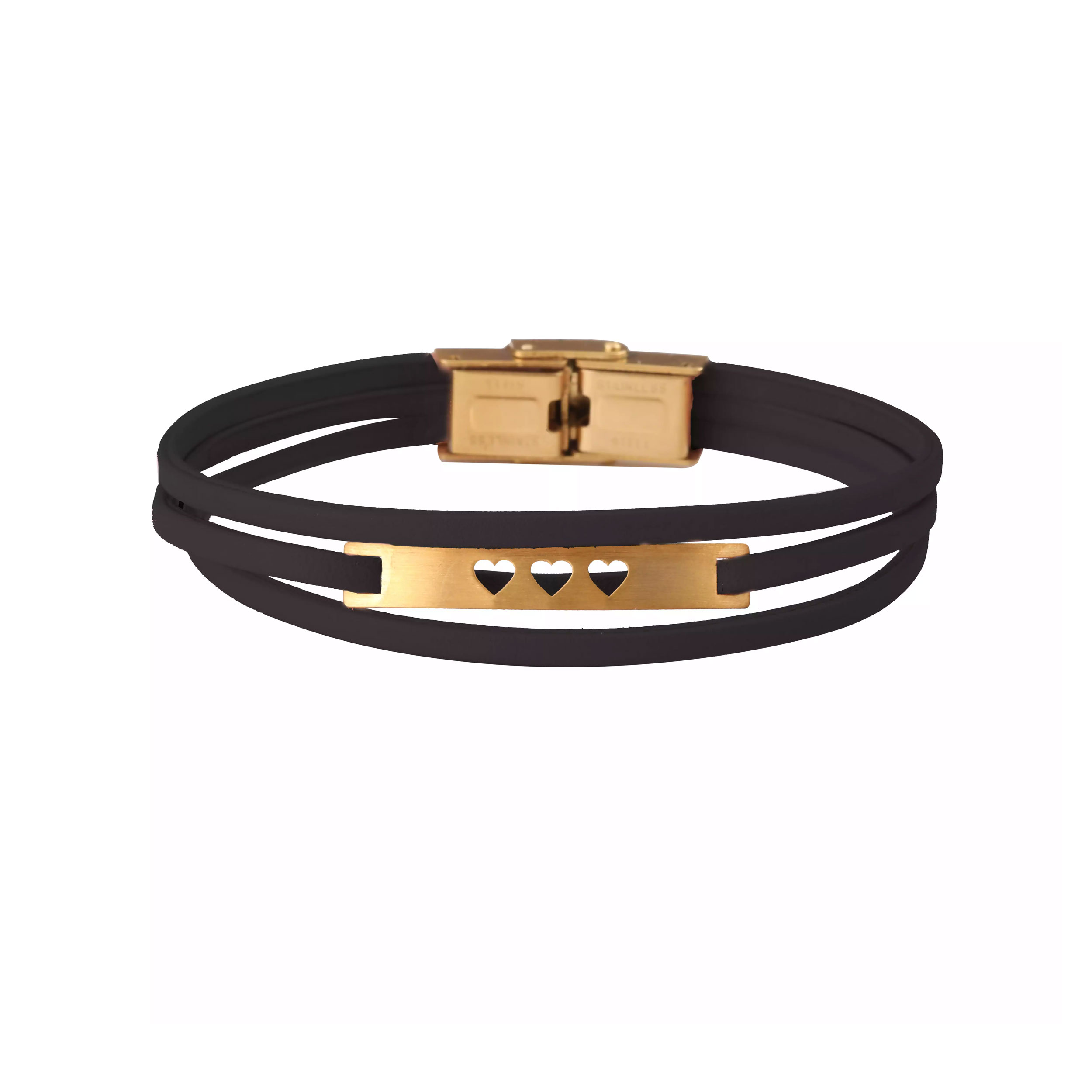 دستبند طلا 18 عیار زنانه روبی آرت گالری مدل مستطیل سه قلبی