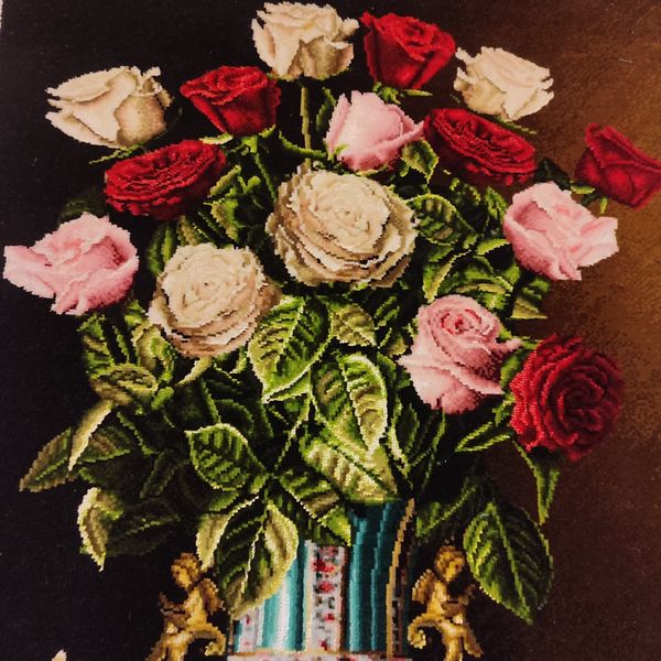 تابلو فرش دستبافت فرش رضا ترکمنی طرح گل و گلدان مدل 96