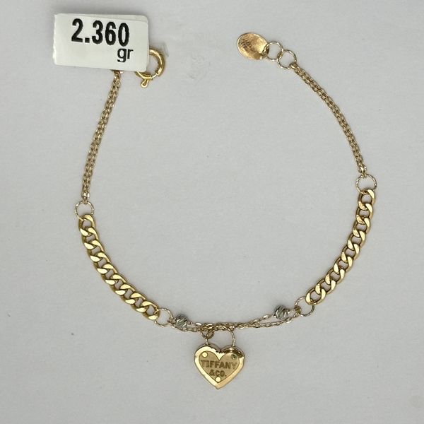 دستبند طلا 18 عیار زنانه مدل D008 طرح  زنجیر و آویز قلب 