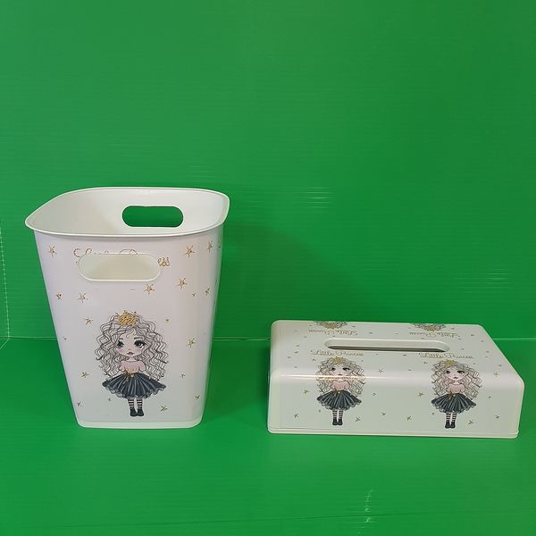 ست سطل و جادستمال کاغذی اتاق کودک مدل دختر موفرفری کد R-103