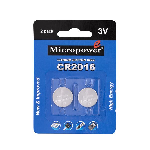 باتری سکه ای میکروپاور مدل CR 2016 بسته دو عددی