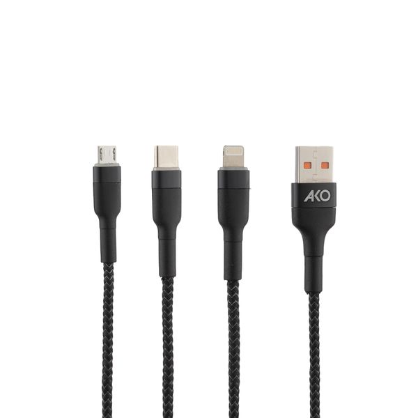 کابل تبدیل USB به لایتنینگ / USB-C / MicroUSB آکو مدل AC-17 طول 1 متر