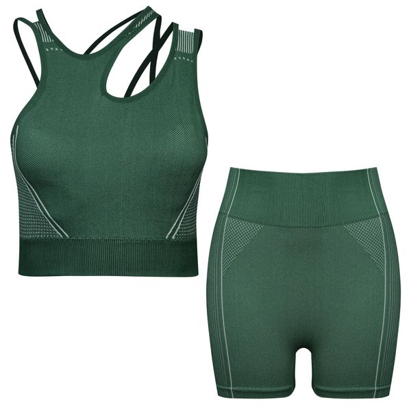 ست نیم تنه و شلوارک ورزشی زنانه ماییلدا مدل پددار بدون فنر کد 4756 رنگ سبز