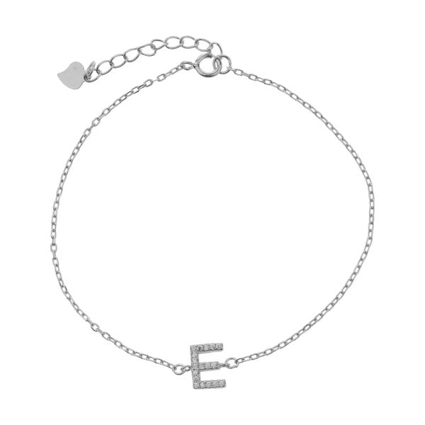 دستبند نقره آی جواهر طرح حرف E کد 77306D