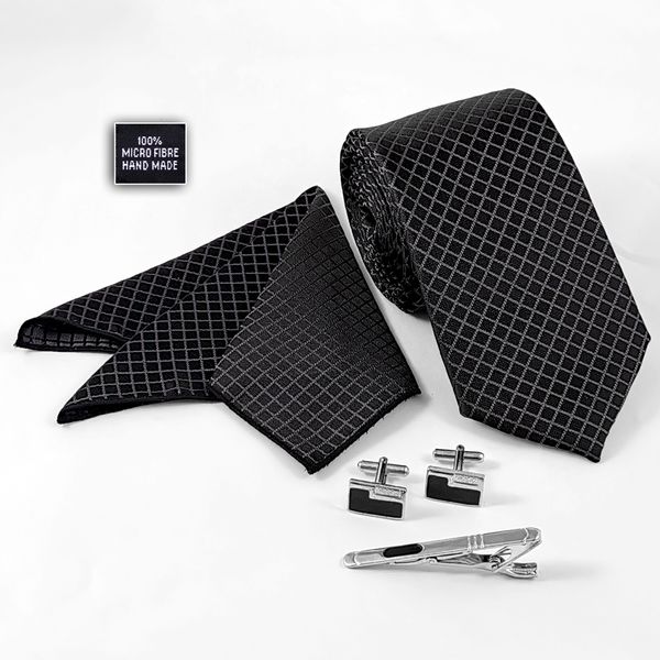 ست کراوات و دستمال جیب و دکمه سردست وگیره کراوات مردانه مدل 399A