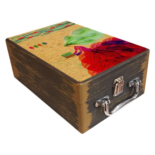 جعبه هدیه چوبی مدل چمدان طرح بهاری کد WS796