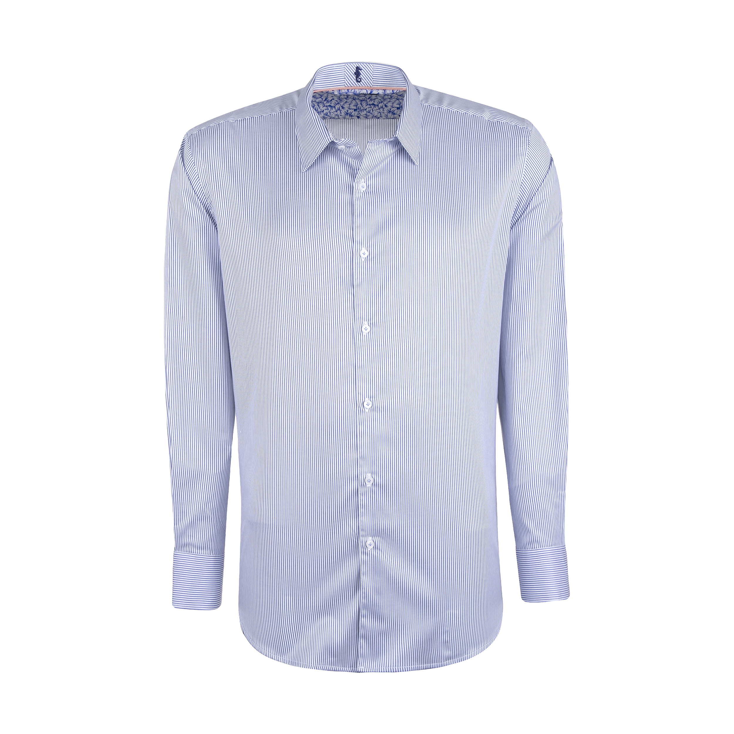 پیراهن آستین بلند مردانه ایکات مدل میل ریز کد PST1152330 رنگ  آبی
