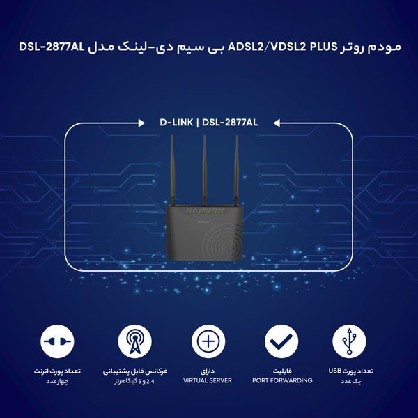 مودم روتر ADSL2/VDSL2 Plus بی سیم دی-لینک مدل DSL-2877AL 