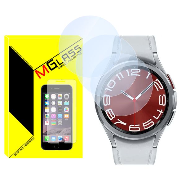 محافظ صفحه نمایش شیشه‌ای ام‌گلس مدل Glass-MG مناسب برای ساعت هوشمند سامسونگ Galaxy Watch 6 Classic 43mm بسته سه عددی