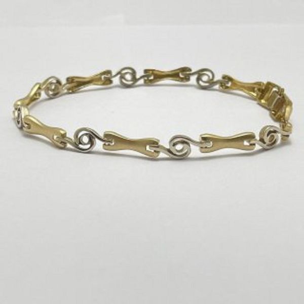 دستبند طلا 18 عیار زنانه مدل D006 طرح ترکیبی دو رنگ 