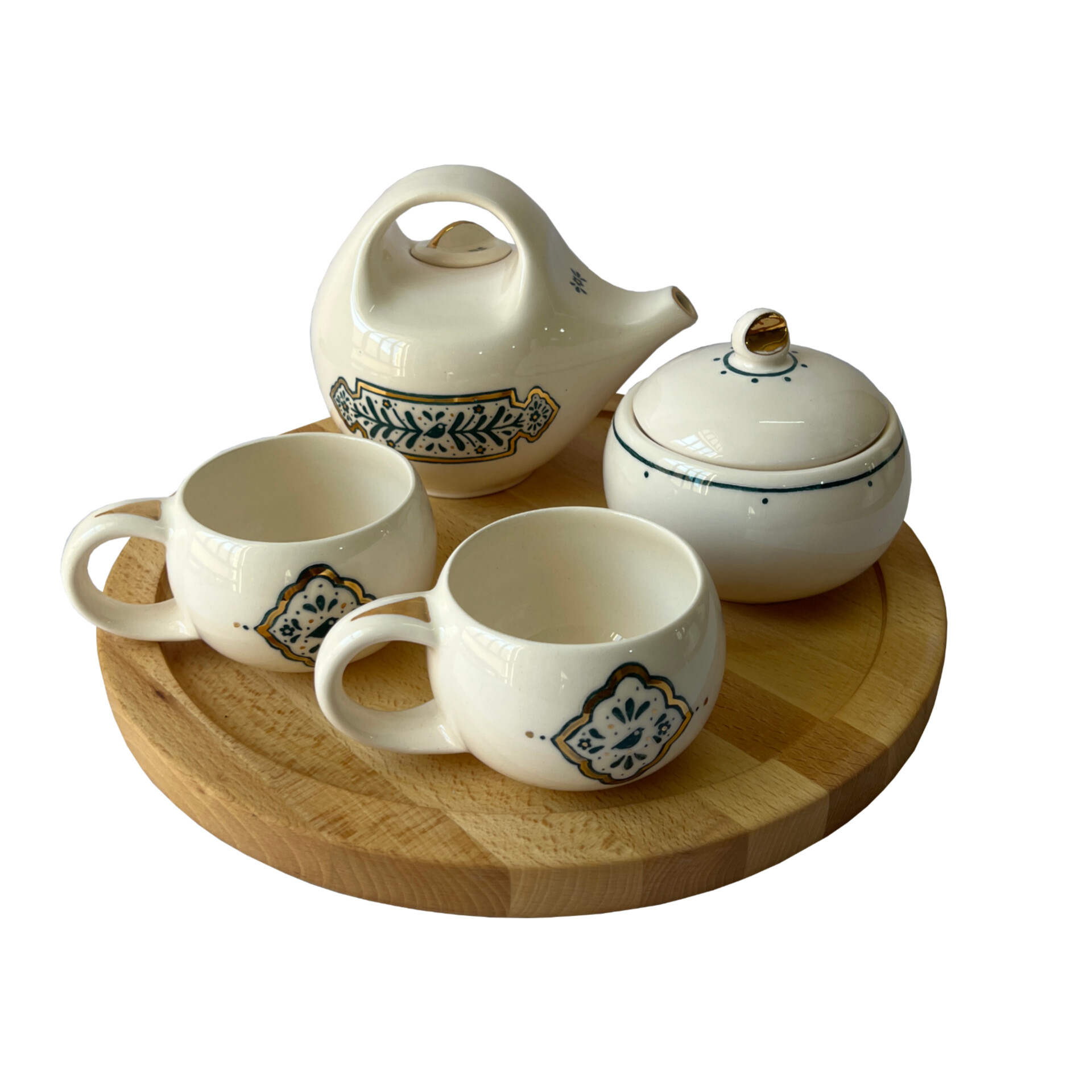 سرویس چایی خوری 7 پارچه سرامیکی طرح ماه منیر به همراه سینی چوبی
