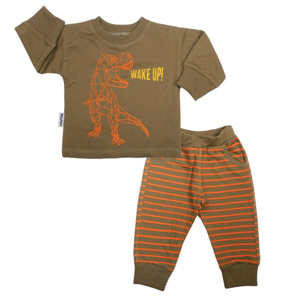 ست تی شرت و شلوار نوزادی آدمک مدل دایناسور کد 117661 رنگ زیتونی