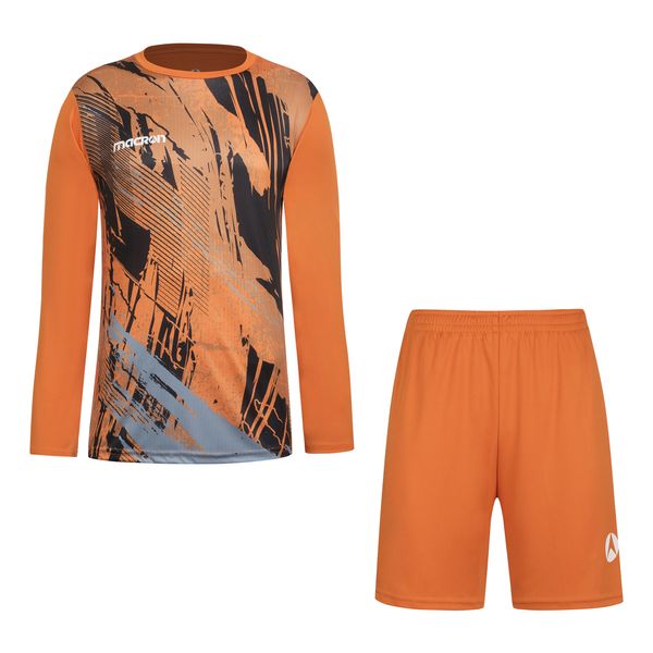ست تی شرت و شلوارک ورزشی مردانه مکرون مدل دروازه بانی بوفون رنگ نارنجی
