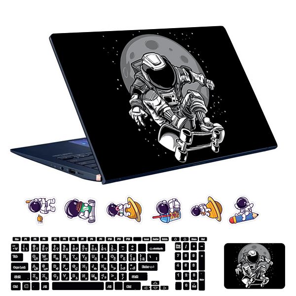 استیکر لپ تاپ توییجین و موییجین طرح astronaut کد 22 مناسب برای لپ تاپ 15.6 اینچ به همراه برچسب حروف فارسی کیبورد