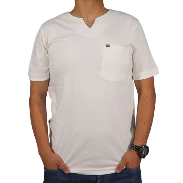 تی شرت آستین کوتاه مردانه مدل یقه کوبایی پنبه کد 23082 رنگ شیری