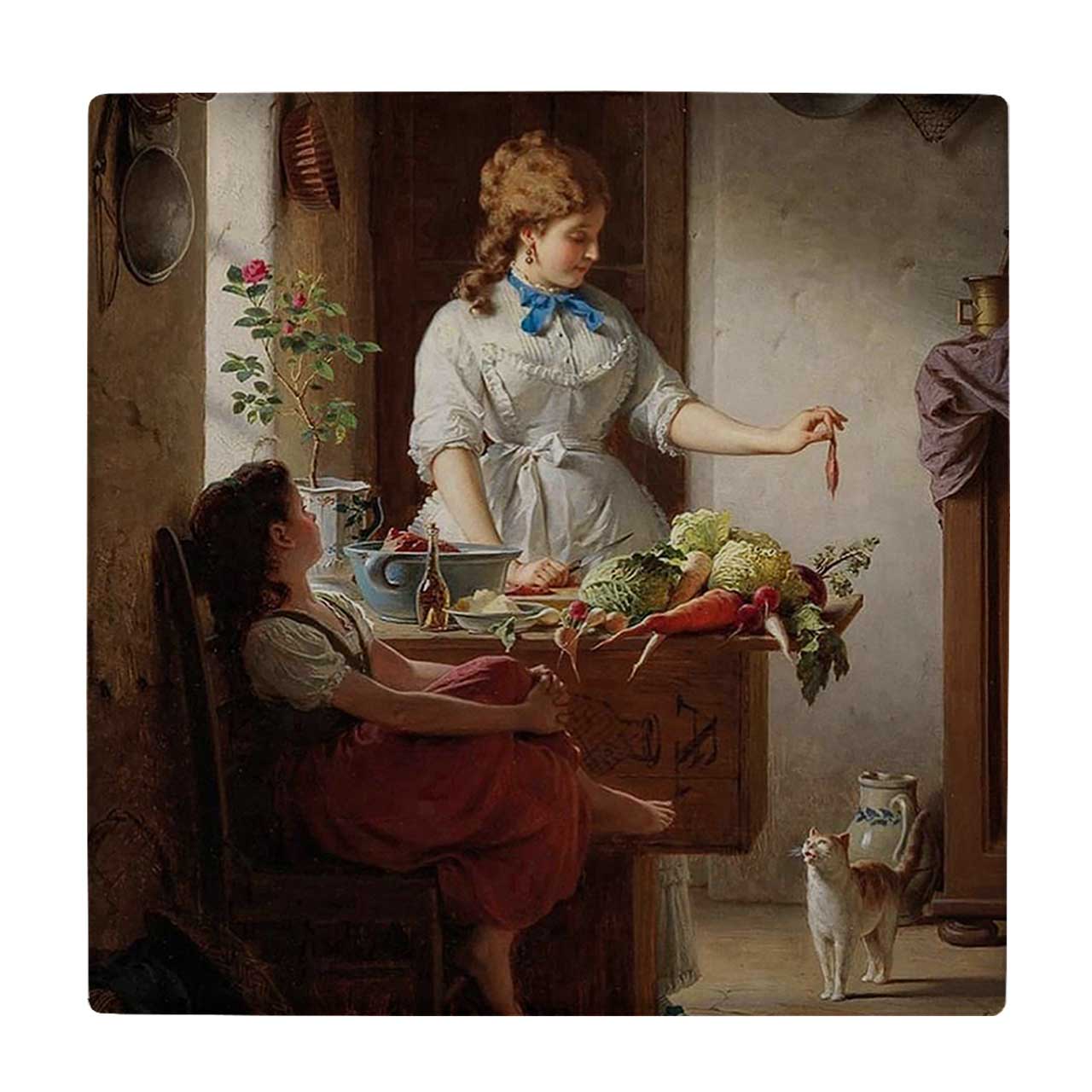  کاشی کارنیلا طرح نقاشی مادر و دختر و میز میوه کد wkk606