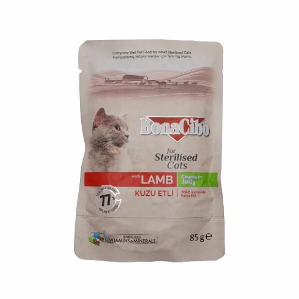  غذای پوچ گربه بوناسیبو مدل Lamb وزن 85 گرم مجموعه 12 عددی