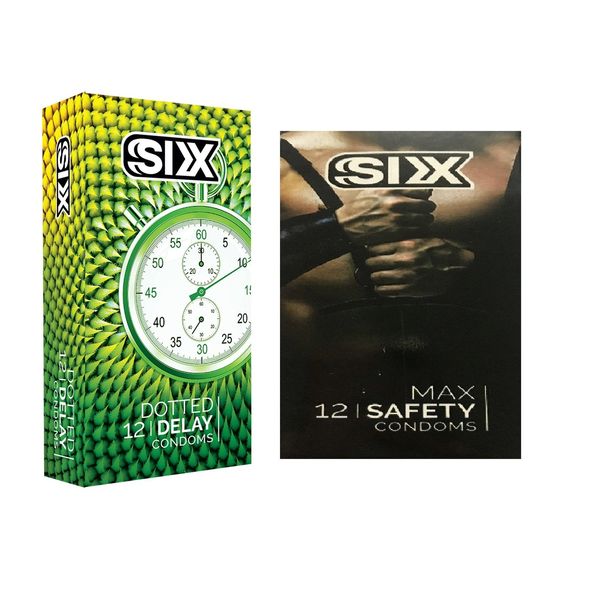 کاندوم سیکس مدل DottedDelay بسته 12 عددی به همراه کاندوم سیکس مدل Max Safety بسته 12 عددی