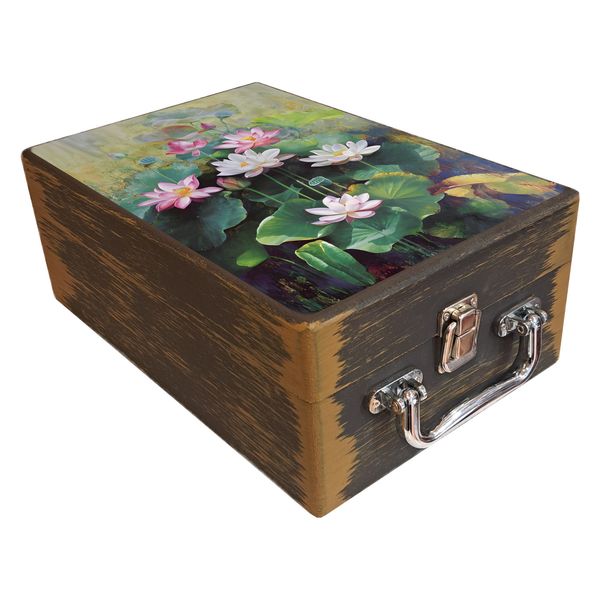 جعبه هدیه چوبی مدل چمدان طرح بهاری کد WS797