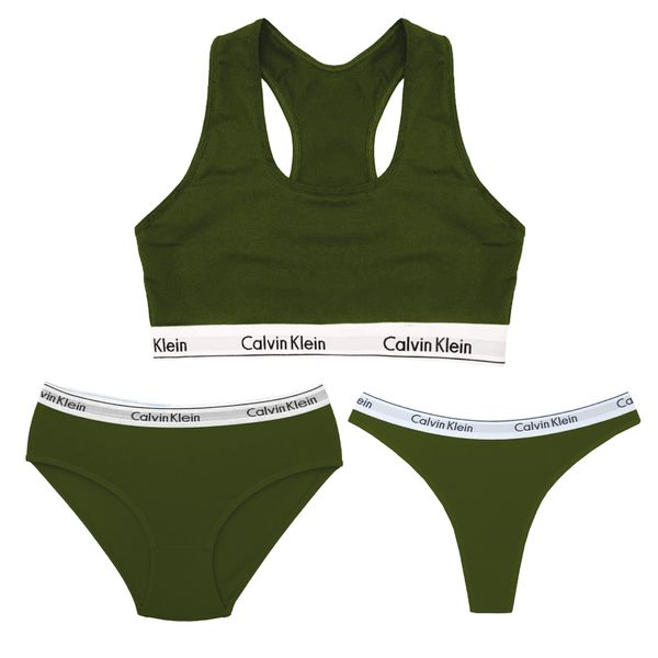 ست شورت و نیم تنه زنانه کلوین کلاین مدل لاکچری رنگ سبز مجموعه 3 عددی