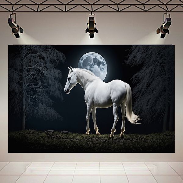 تابلو بوم طرح اسب سفید و ماه کد AR30736
