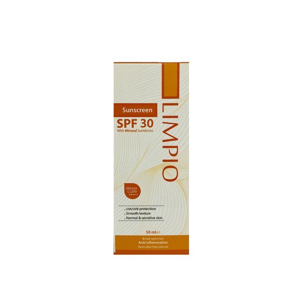 کرم ضد آفتاب بدون رنگ لیمپیو SPF 30 مدل UVA UVB ‌مناسب پوست‌های معمولی حجم 50میلی‌لیتر