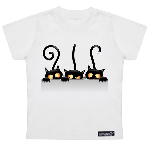 تی شرت آستین کوتاه دخترانه 27 مدل Black Cat Three کد MH923
