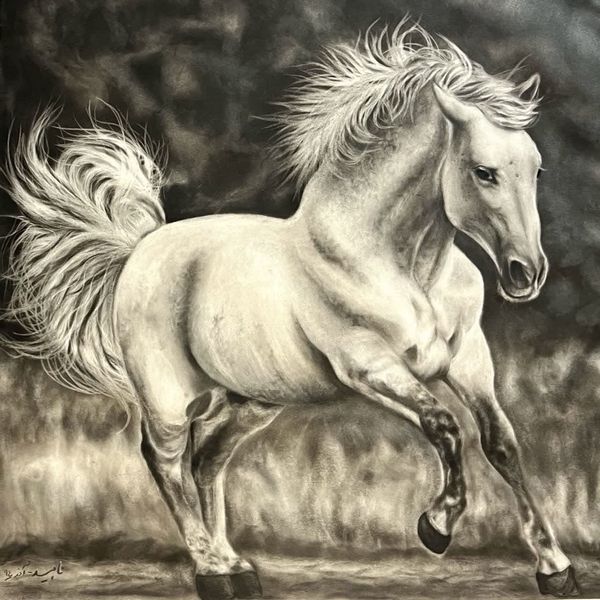 تابلوی نقاشی سیاه قلم طرح اسب مدل 024