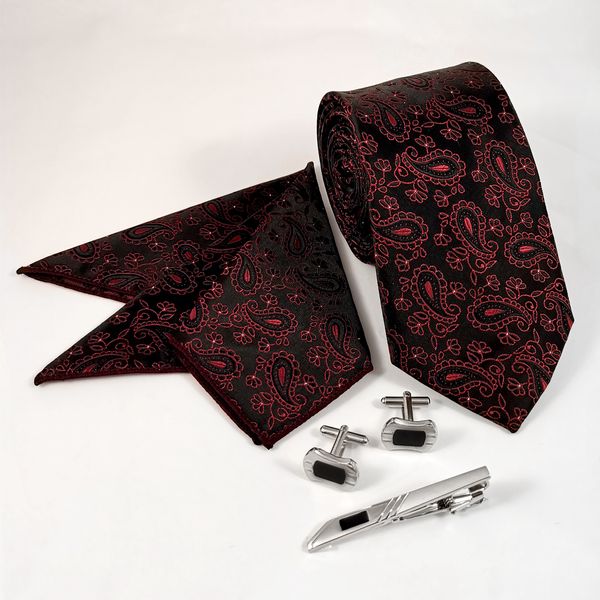 ست کراوات و دستمال جیب و دکمه سردست و گیره کراوات مردانه مدل 422B