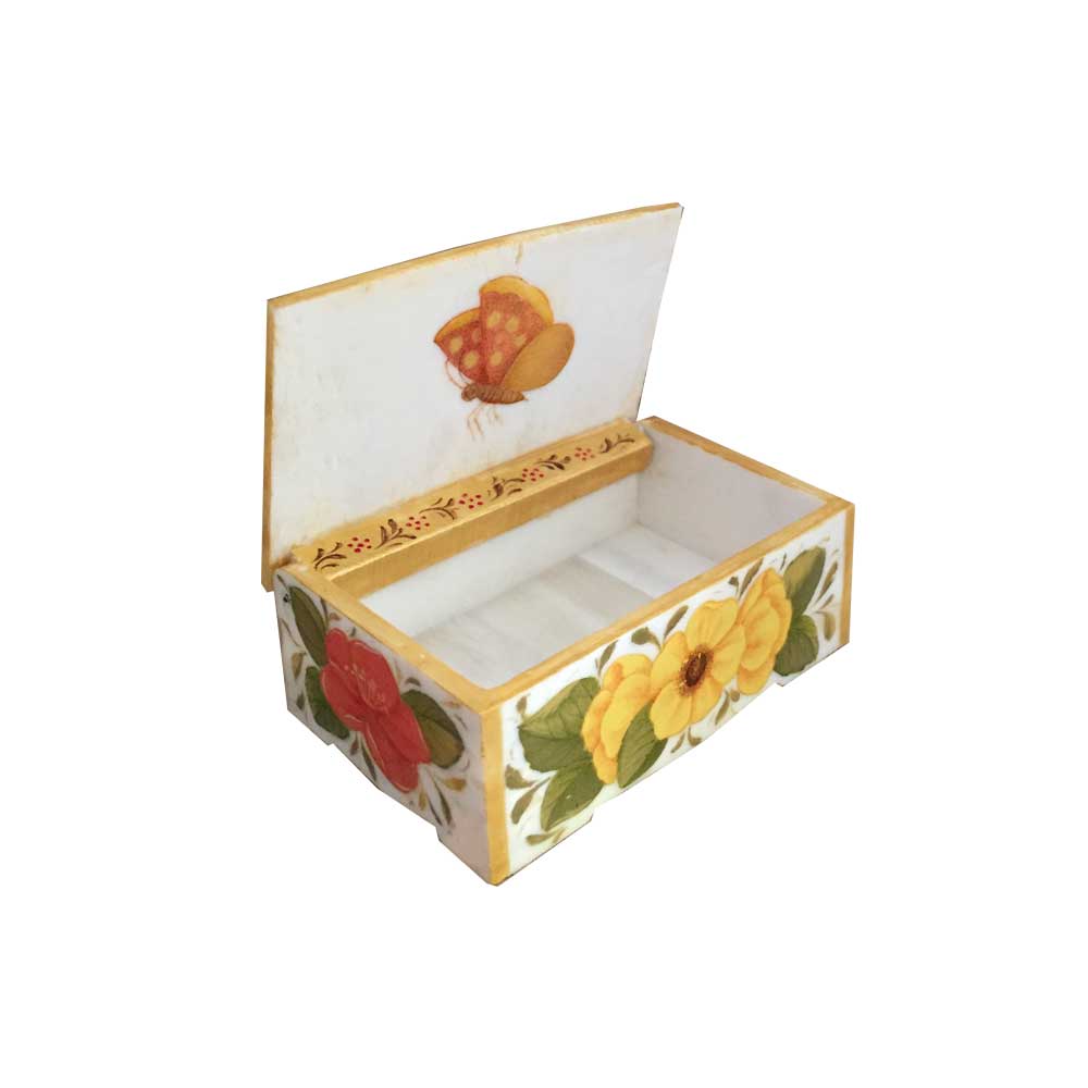 جعبه جواهرات استخوانی طرح گل و مرغ کد B 320