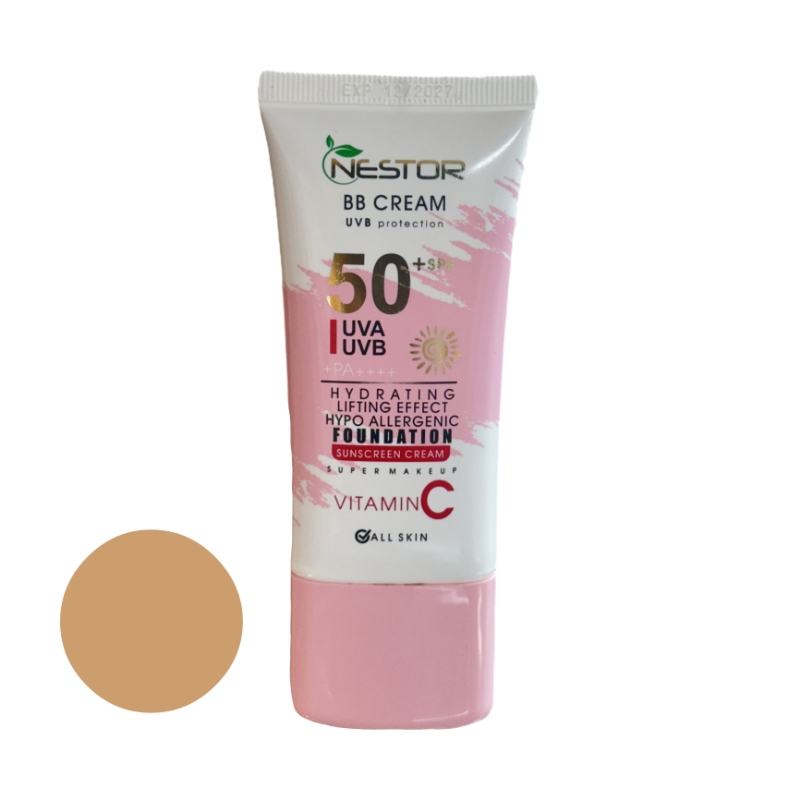 کرم ضد آفتاب رنگی نستور SPF 50 شماره 2 مدل ویتامین c ‌مناسب پوست‌های خشک حجم 50 میلی‌لیتر