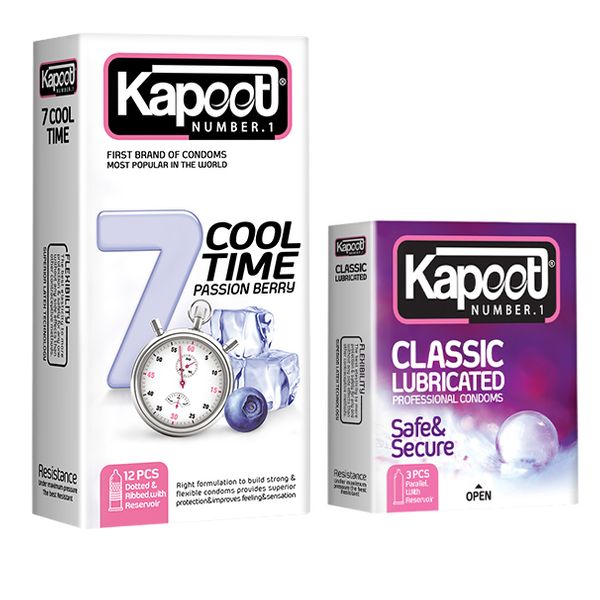 کاندوم کاپوت مدل Cool Time بسته 12 عددی به همراه کاندوم کاپوت مدل Classic Lubricated بسته 3 عددی
