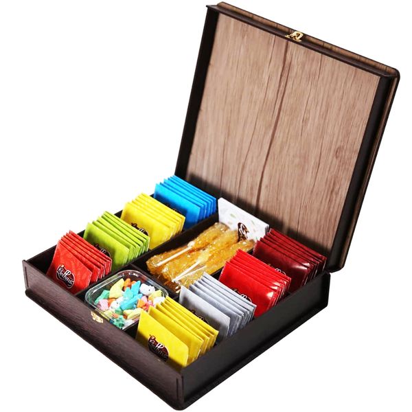 جعبه چای و دمنوش گلبرگ زرین مدل TEA BOX بسته 48 عددی همراه با جعبه شکلات و نبات
