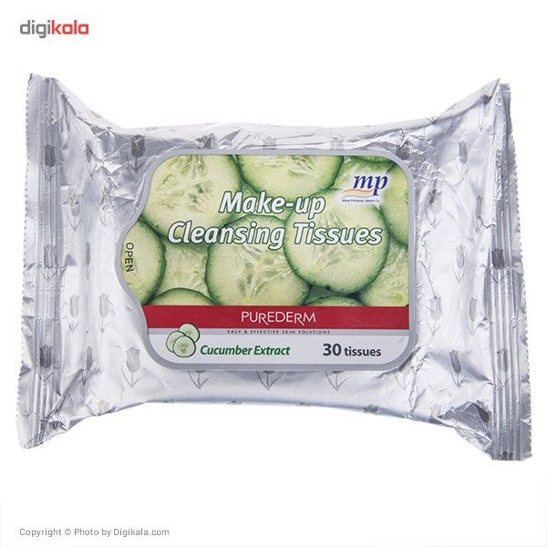 دستمال مرطوب پاک کننده آرایش پیوردرم مدل Cucumber Extract - بسته 30 عددی