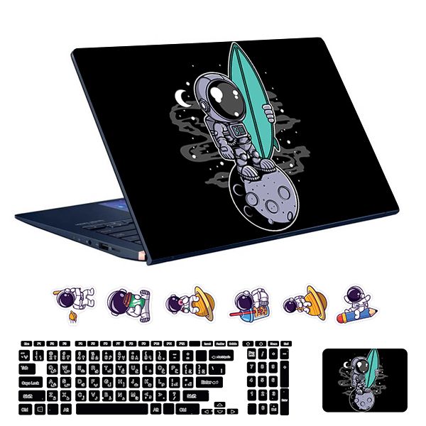 استیکر لپ تاپ توییجین و موییجین طرح astronaut کد 27 مناسب برای لپ تاپ 15.6 اینچ به همراه برچسب حروف فارسی کیبورد