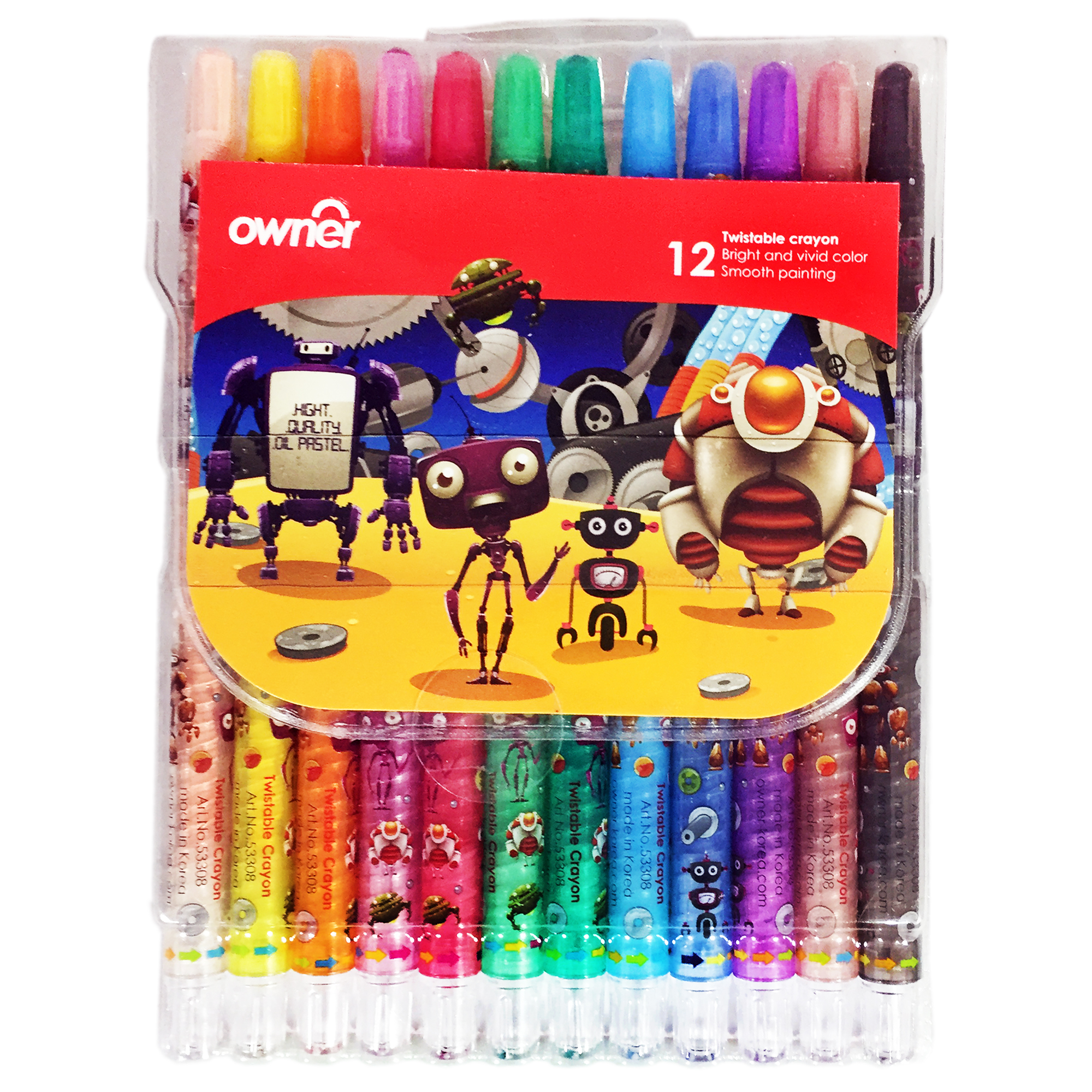 مداد شمعی 12 رنگ اونر طرح روبات‌ها مدل Twistable کد 533812