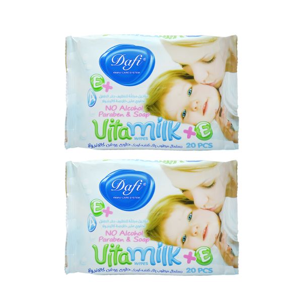 دستمال مرطوب کودک دافی مدل vita milk مجموعه 2 عددی