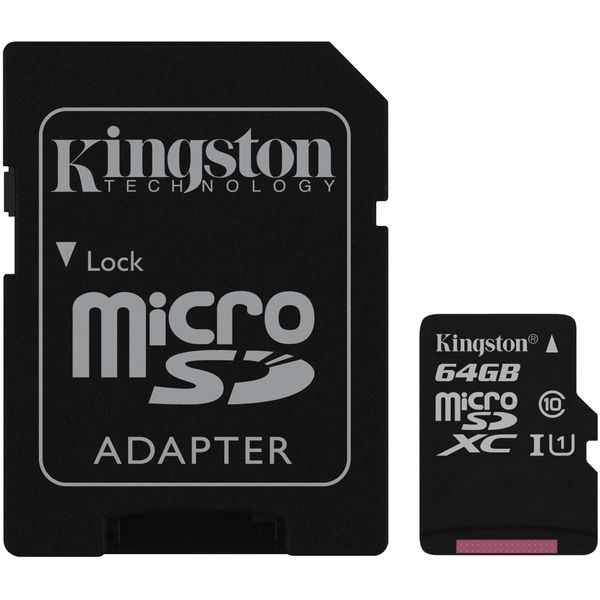 کارت حافظه microSDXC کینگستون مدل Canvas کلاس 10 استاندارد UHS - U1 ظرفیت 64 گیگابایت 80MBps به همراه آداپتور SD