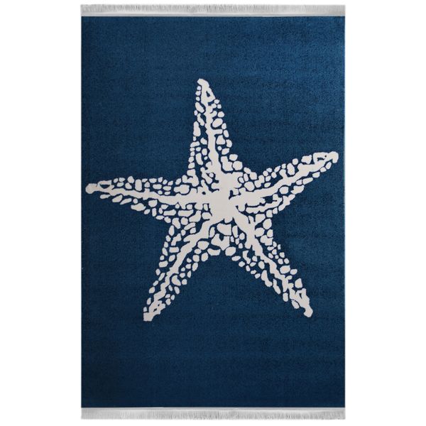 فرش ماشینی ویسترگ طرح ستاره دریایی زمینه آبی