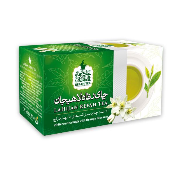 چای سبز کیسه ای با طعم بهارنارنج رفاه لاهیجان مقدار 40گرم