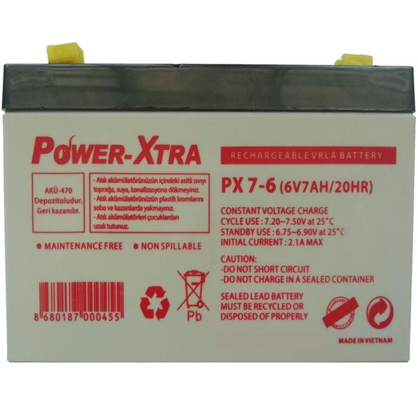 باتری یو‌ پی‌ اس 6 ولت 7 آمپر ساعت پاوراکسترا مدل PX7-6