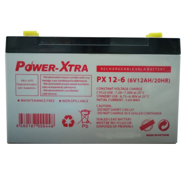 باتری یو‌ پی‌ اس 6 ولت 12 آمپر ساعت پاوراکسترا مدل PX12-6
