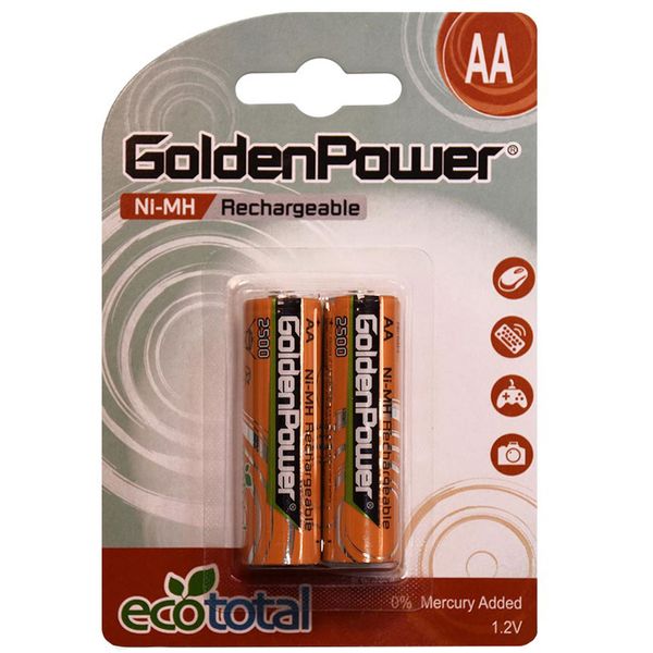 باتری قلمی قابل‌ شارژ گلدن پاور مدل 2500 Eco Total بسته‌ 2 عددی
