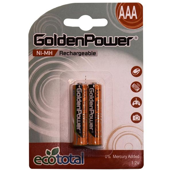 باتری نیم قلمی قابل‌ شارژ گلدن پاور مدل 900 Eco Total بسته‌ 2 عددی