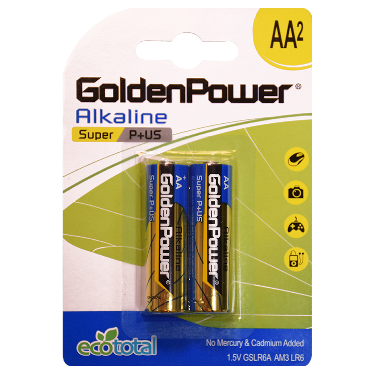 باتری قلمی گلدن پاور مدل Eco Total Super Alkaline بسته 2 عددی