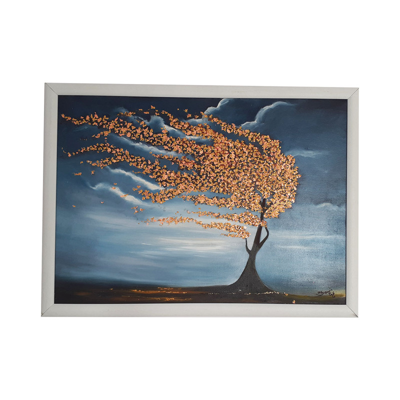 تابلو نقاشی رنگ روغن طرح درخت طلایی کد 017